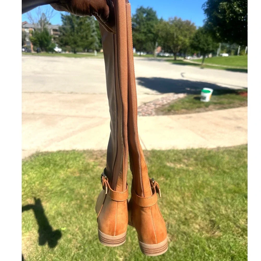 Style & Co Kimmball Wide Calf Faux Leather Over The Knee Boots Women's Sz 6M Tan